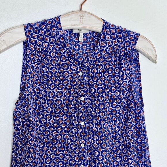 Joie Finnegan Silk Button Front Tank Top Blouse Blue Red White Floral Womens XS - Picture 3 of 6